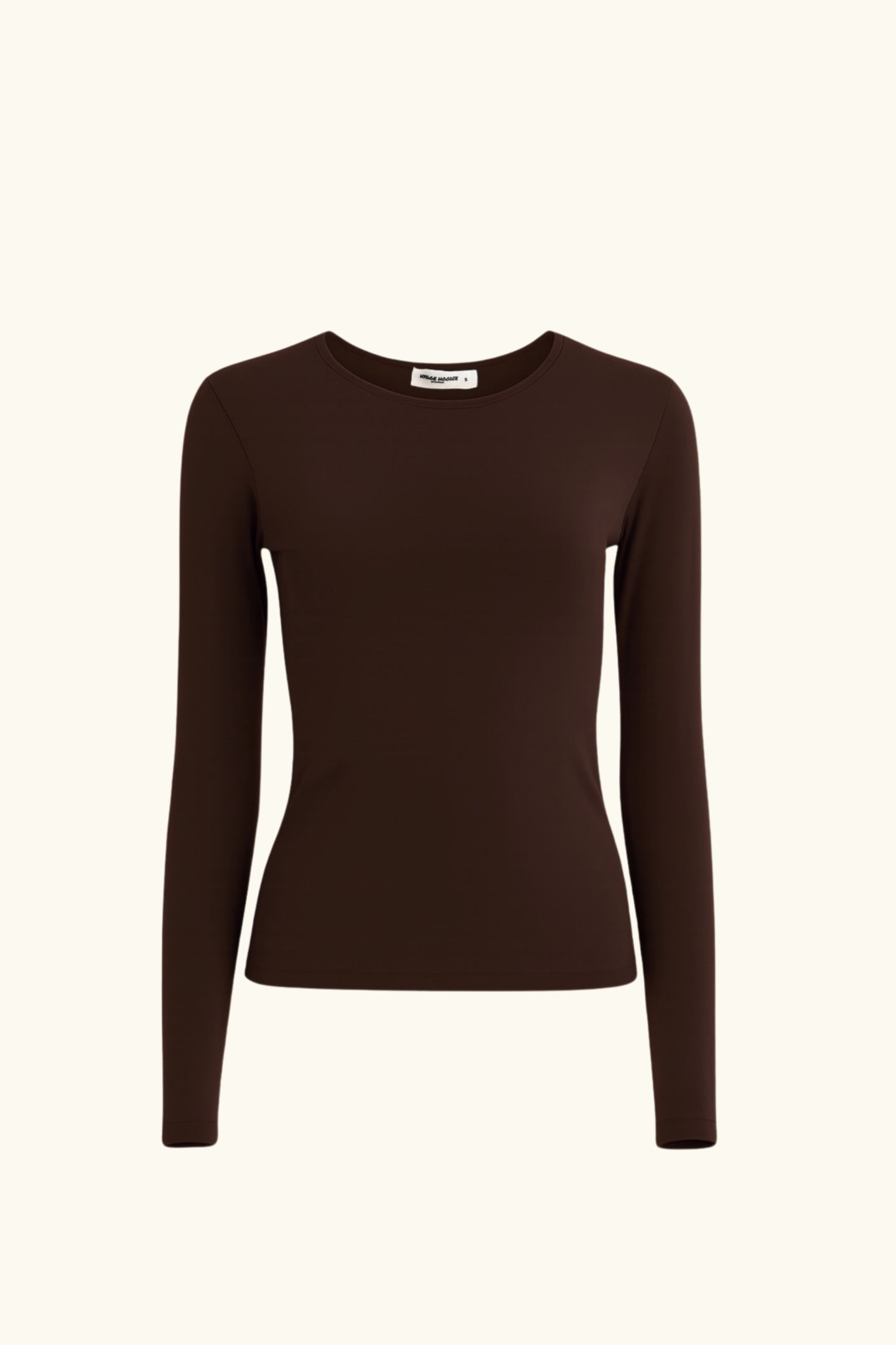Longsleeve Slim Fit, doppellagiger Stoff, Premium Dunkelschokolade