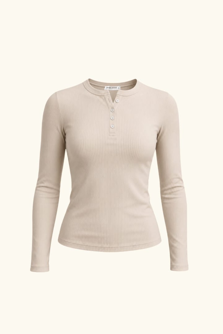 Longsleeve mit Knöpfen aus Viskose, Taupe