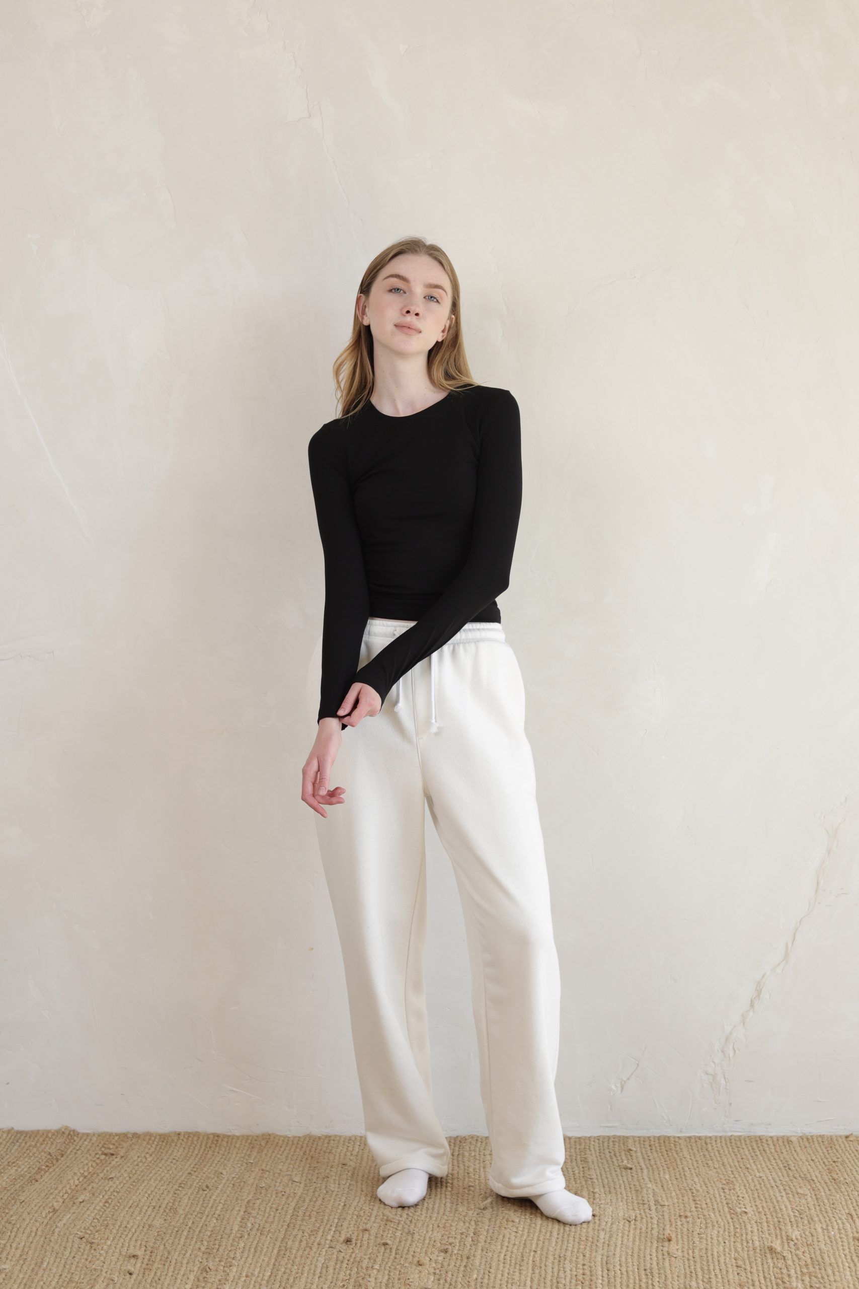 ЛОНГСЛІВ SLIM FIT, ПОДВІЙНА ТКАНИНА, ЧОРНИЙ