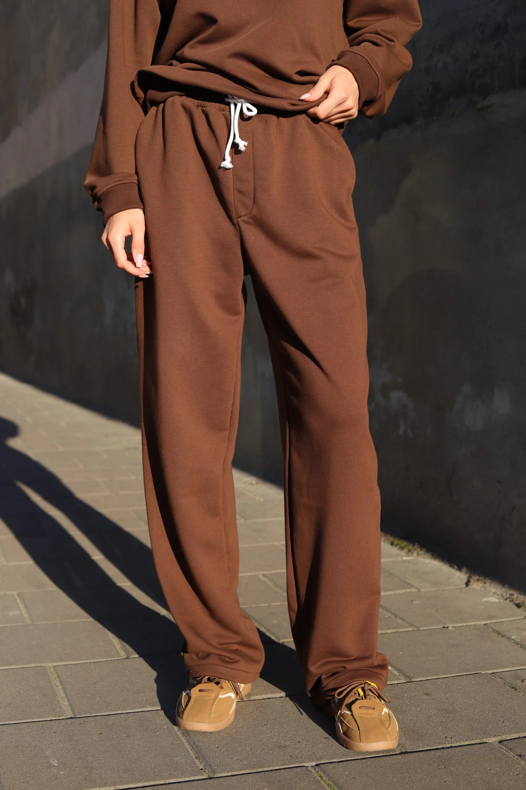 ШТАНИ ЗІ СТЯЖКАМИ PREMIUM БЕЗ ФЛІСУ, ШОКОЛАД