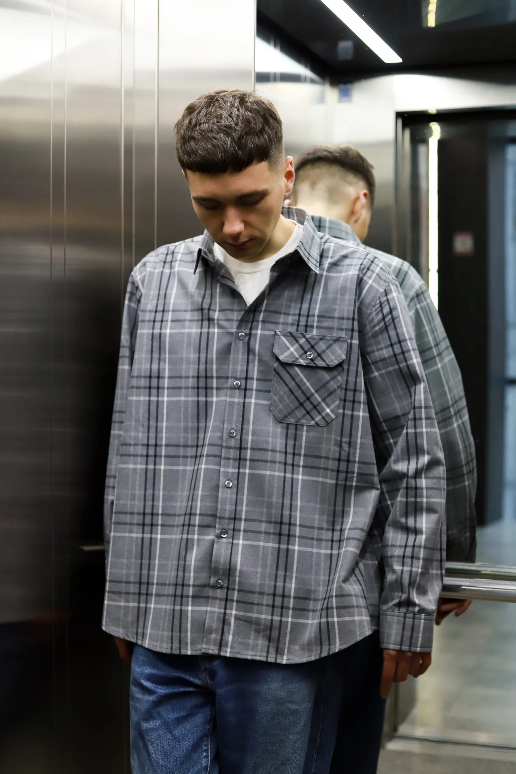 СОРОЧКА В КЛІТИНКУ УНІСЕКС, PREMIUM, ТЕМНО-СІРА