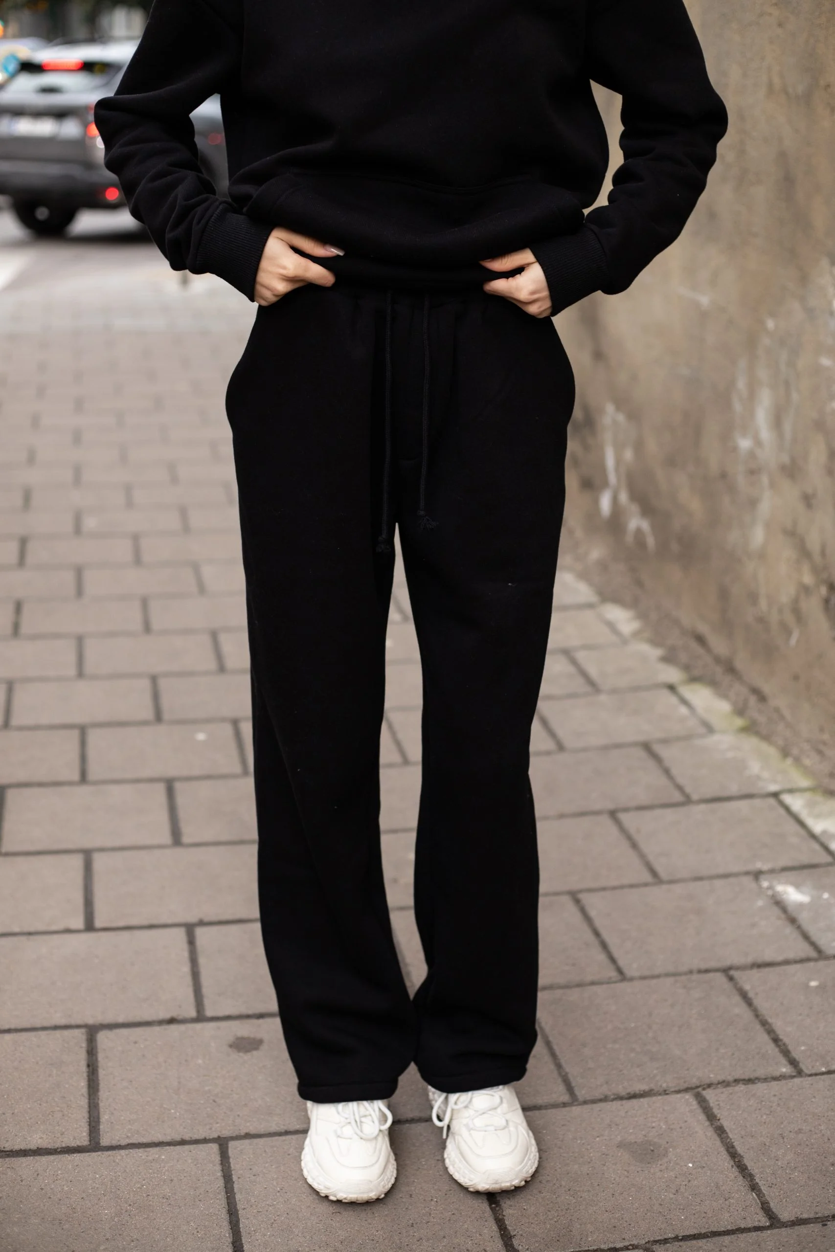 ШТАНИ ЗІ СТЯЖКАМИ IT'S BASIC, НА ФЛІСІ, ЧОРНИЙ