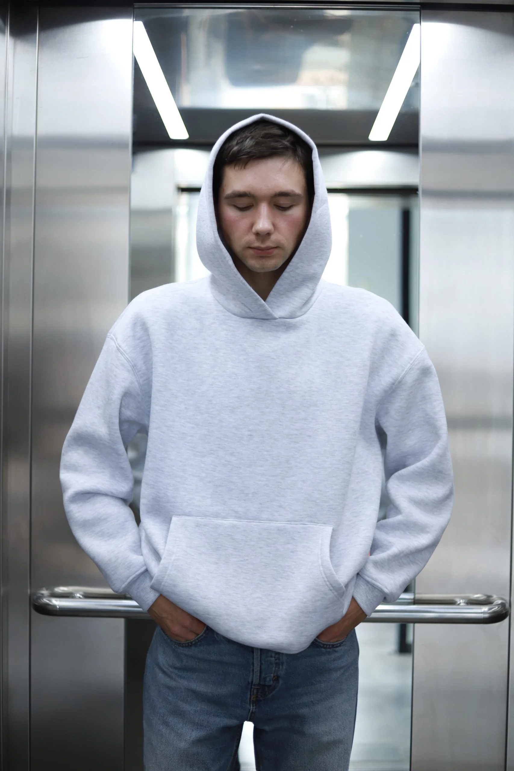 ХУДІ ОВЕРСАЙЗ PREMIUM, НА ФЛІСІ, СІРИЙ МЕЛАНЖ